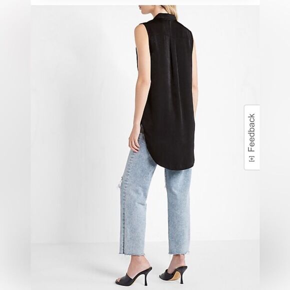 Express Elegant Black Sleeveless Pleated Shoulder Tunic Shirt size M - Picture 2 of 9